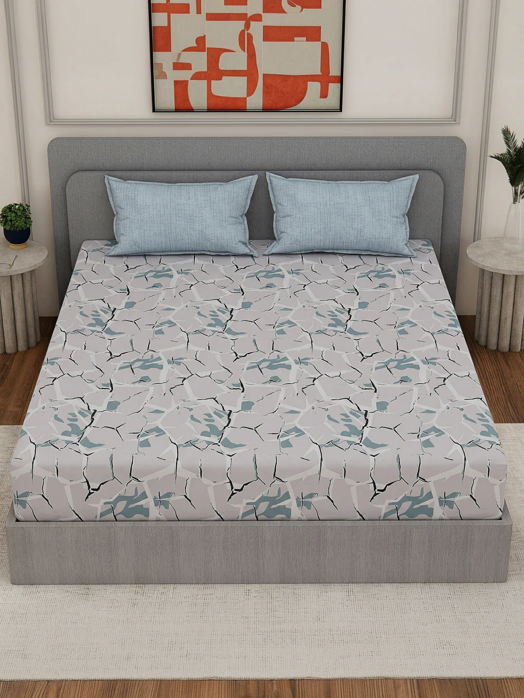 110 GSM Polyester Double Bed Bedsheet with 2 Pillow Covers Aromatica Collection - Image 6