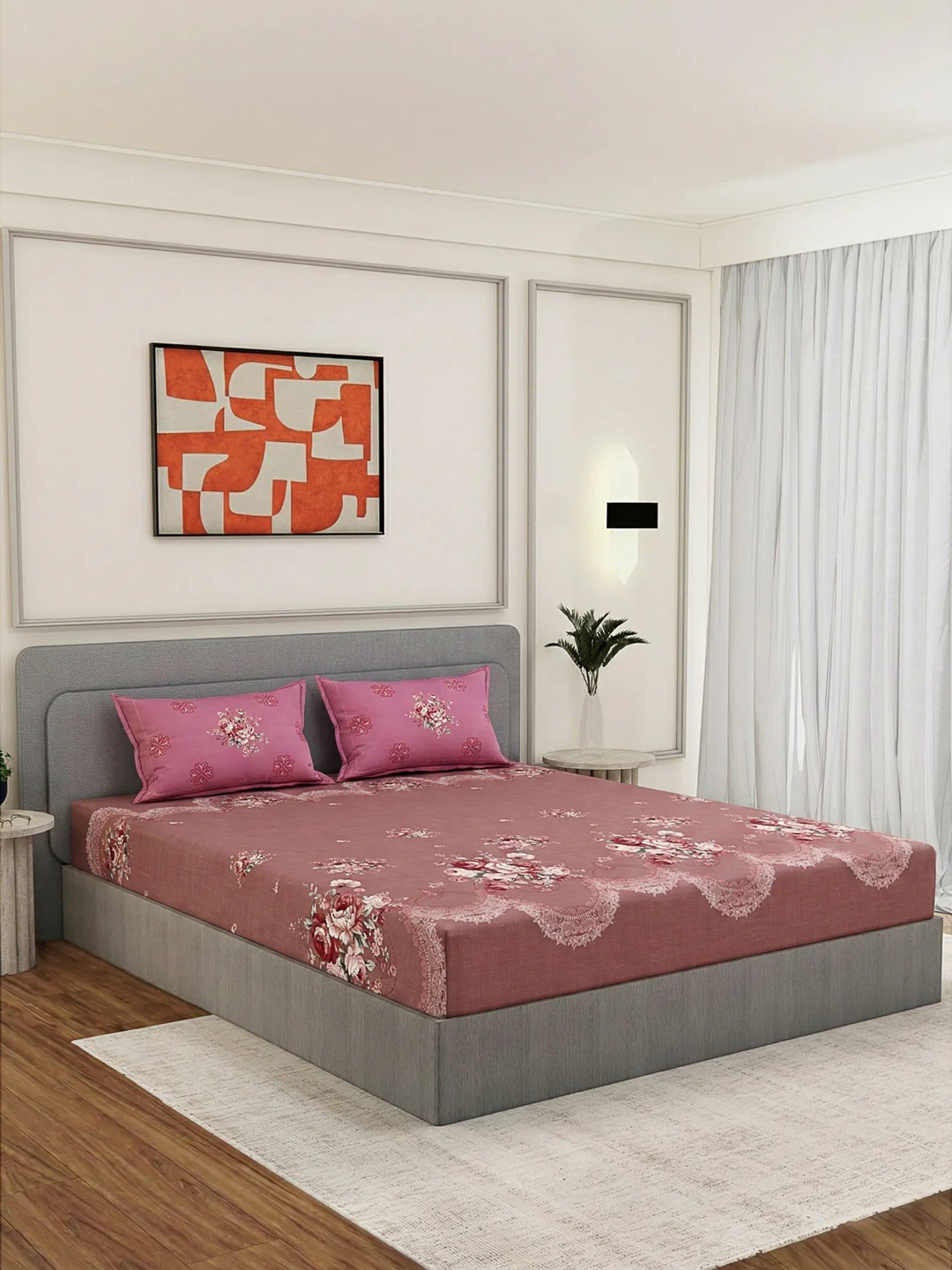 110 GSM Polyester Double Bed Bedsheet with 2 Pillow Covers Aromatica Collection - Image 2