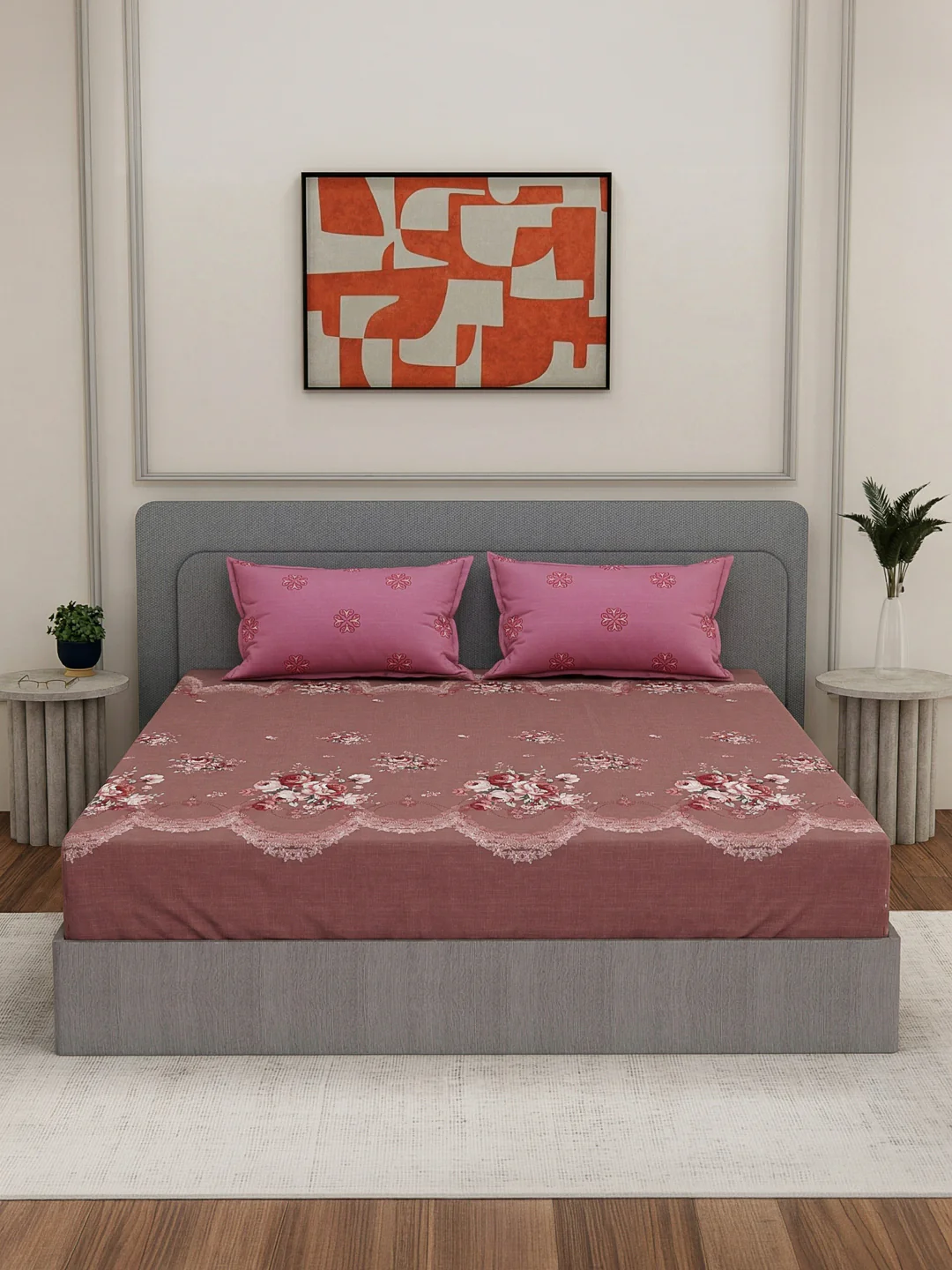 110 GSM Polyester Double Bed Bedsheet with 2 Pillow Covers Aromatica Collection - Image 3