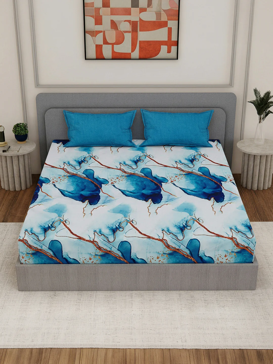 110 GSM Polyester Double Bed Bedsheet with 2 Pillow Covers Aromatica Collection - Image 6