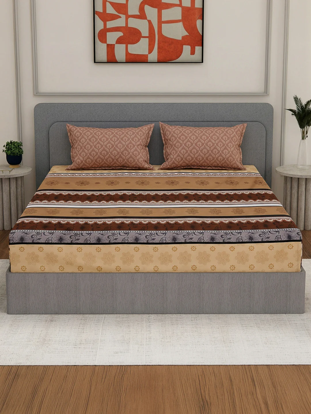 110 GSM Polyester Double Bed Bedsheet with 2 Pillow Covers Aromatica Collection - Image 5