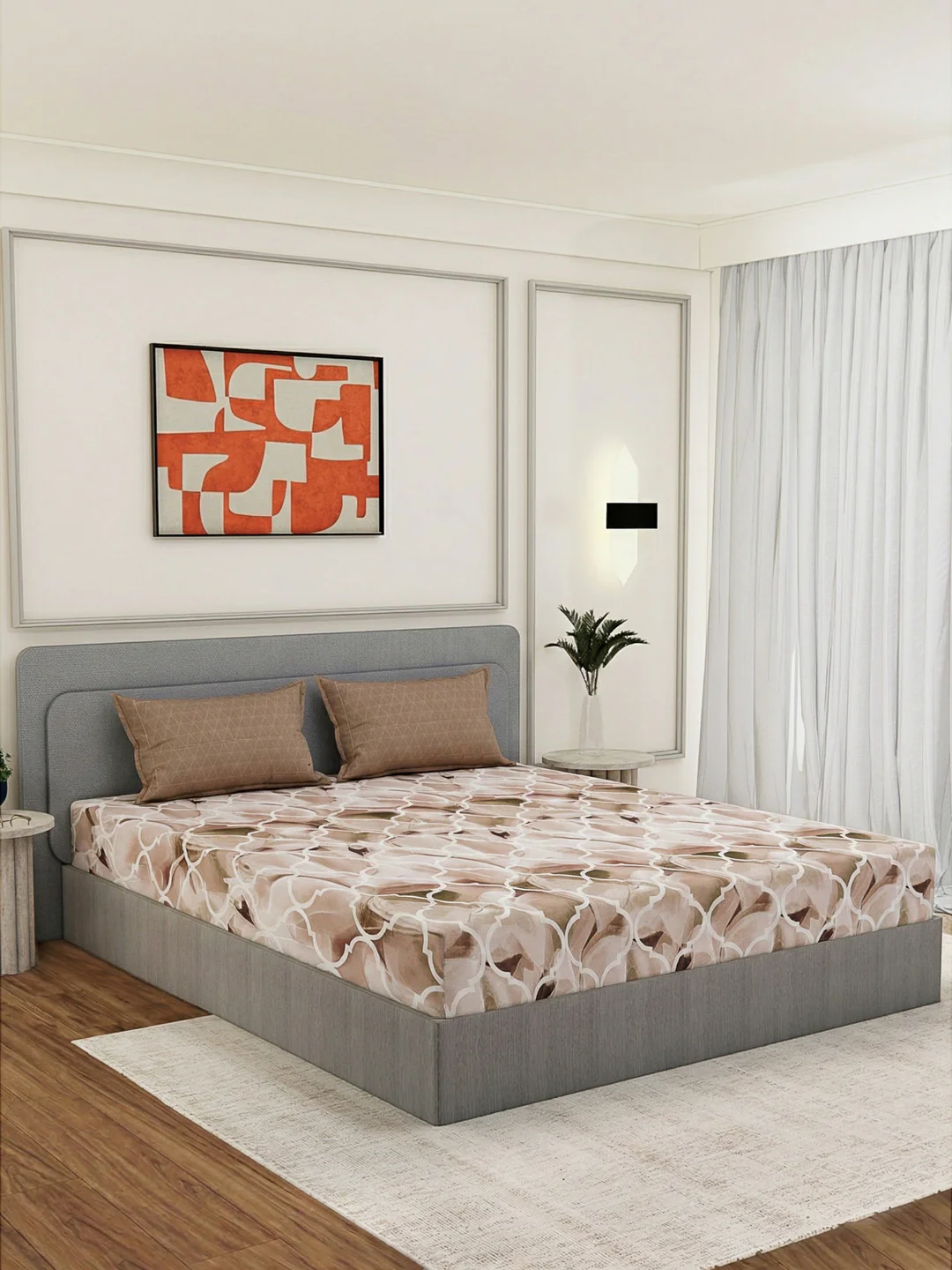 110 GSM Polyester Double Bed Bedsheet with 2 Pillow Covers Aromatica Collection - Image 2