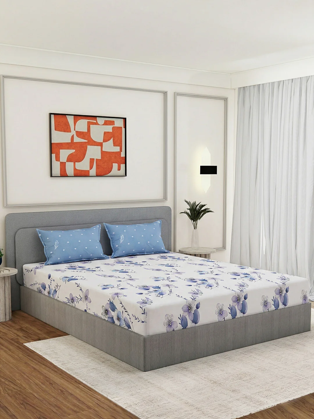 110 GSM Polyester Double Bed Bedsheet with 2 Pillow Covers Aromatica Collection - Image 2