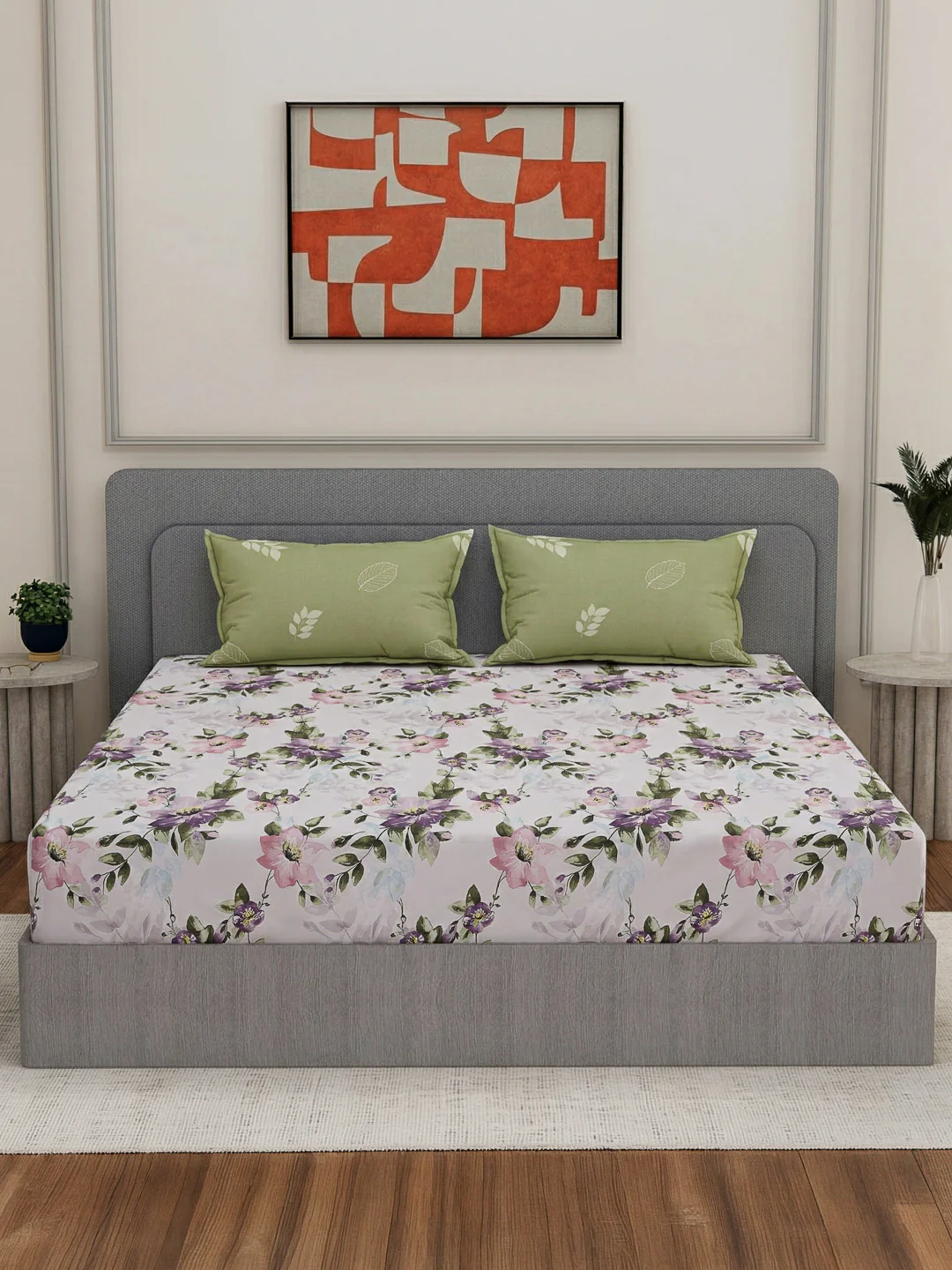 110 GSM Polyester Double Bed Bedsheet with 2 Pillow Covers Aromatica Collection - Image 3
