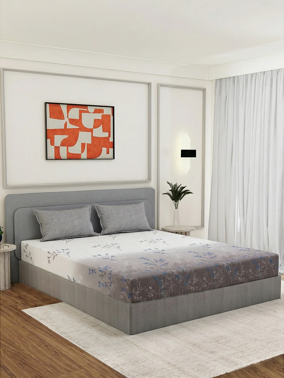 110 GSM Polyester Double Bed Bedsheet with 2 Pillow Covers Aromatica Collection - Image 2