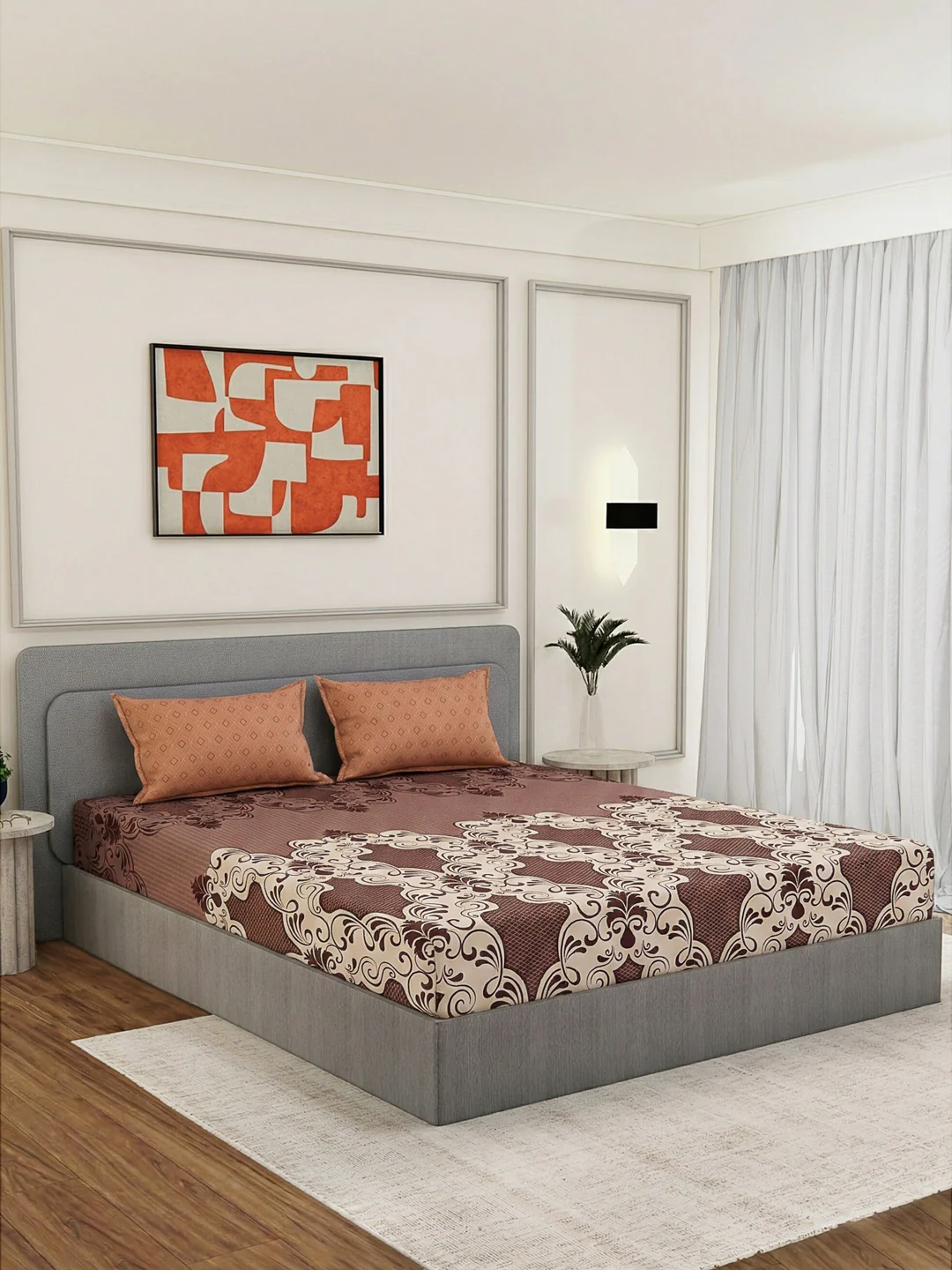 110 GSM Polyester Double Bed Bedsheet with 2 Pillow Covers Aromatica Collection - Image 2
