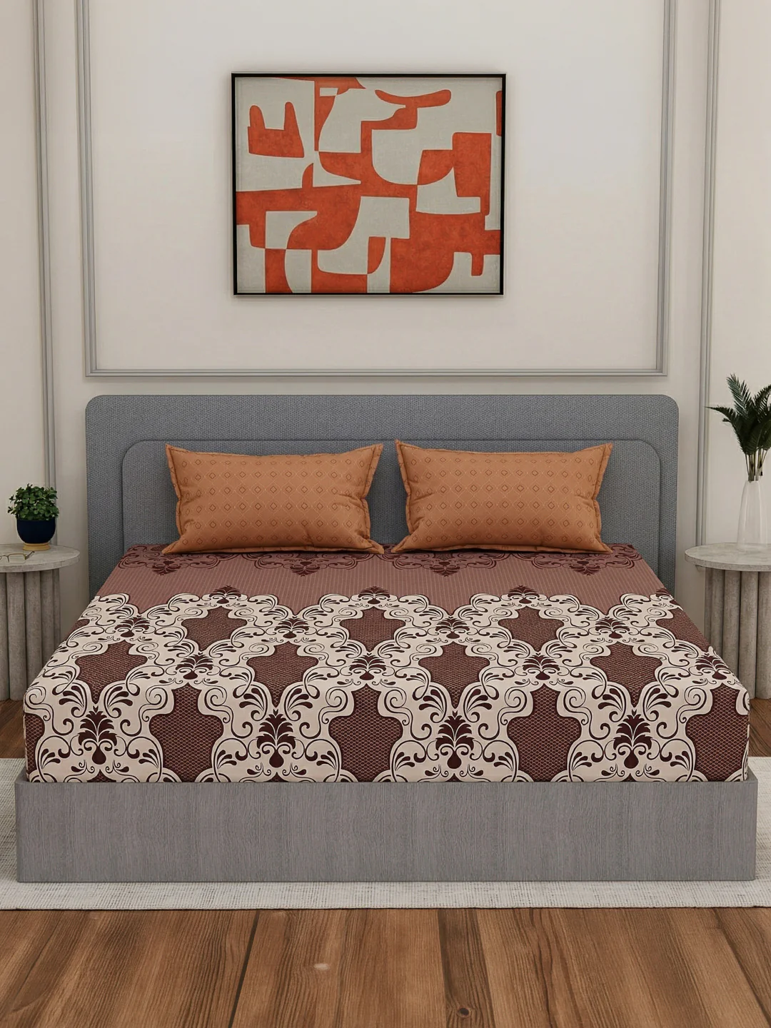 110 GSM Polyester Double Bed Bedsheet with 2 Pillow Covers Aromatica Collection - Image 3