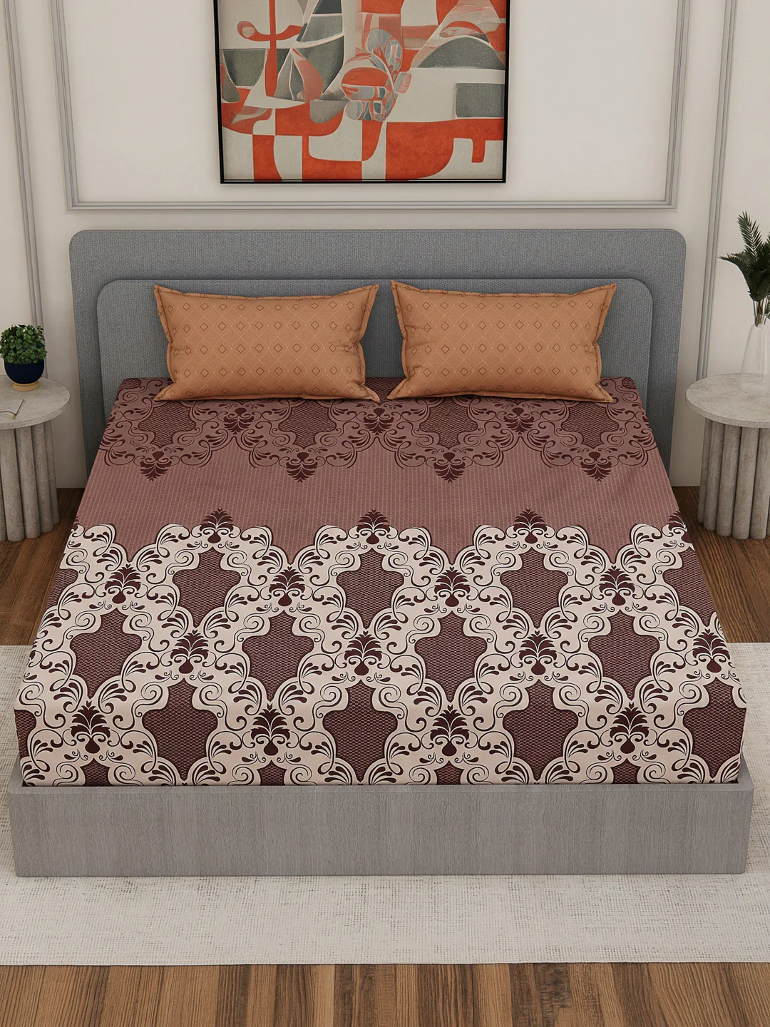 110 GSM Polyester Double Bed Bedsheet with 2 Pillow Covers Aromatica Collection - Image 4