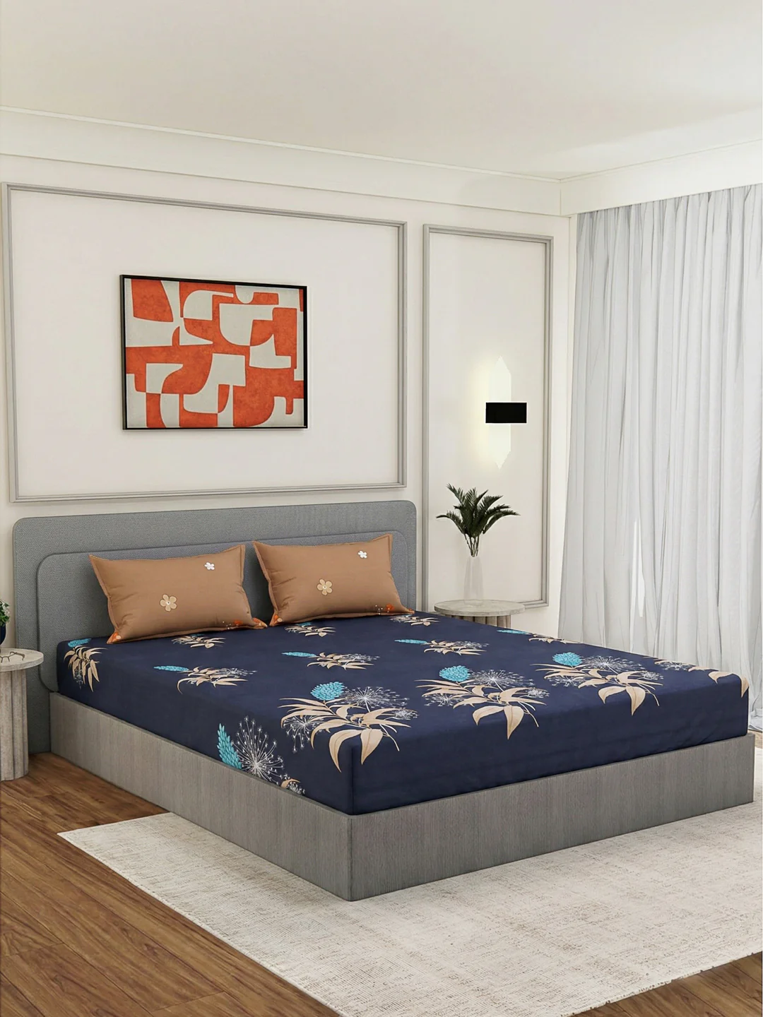 110 GSM Polyester Double Bed Bedsheet with 2 Pillow Covers Aromatica Collection - Image 2