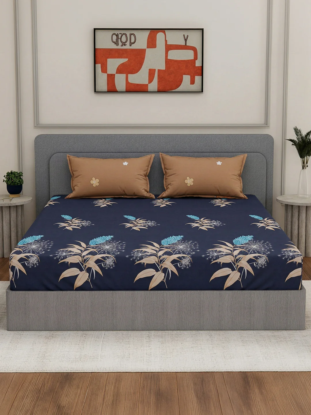 110 GSM Polyester Double Bed Bedsheet with 2 Pillow Covers Aromatica Collection - Image 3