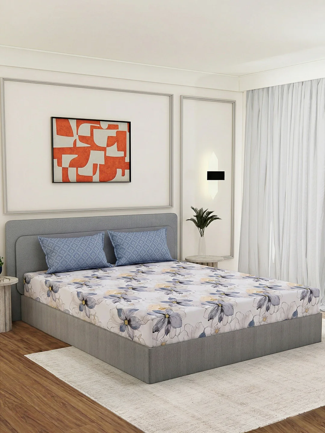 110 GSM Polyester Double Bed Bedsheet with 2 Pillow Covers Aromatica Collection - Image 2