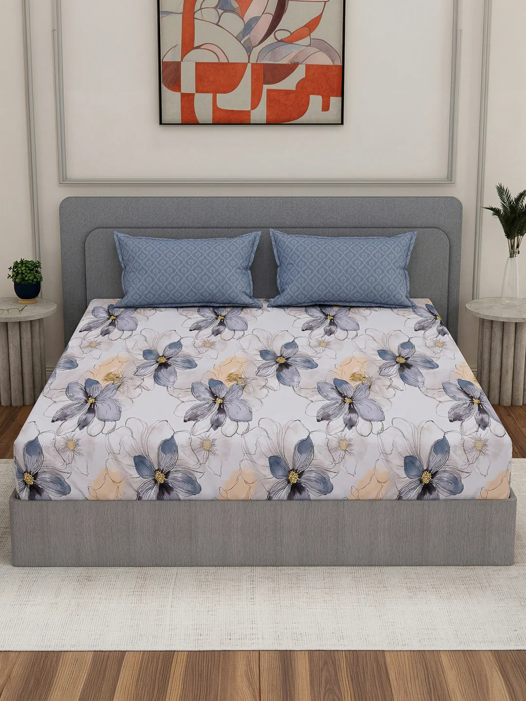 110 GSM Polyester Double Bed Bedsheet with 2 Pillow Covers Aromatica Collection - Image 3