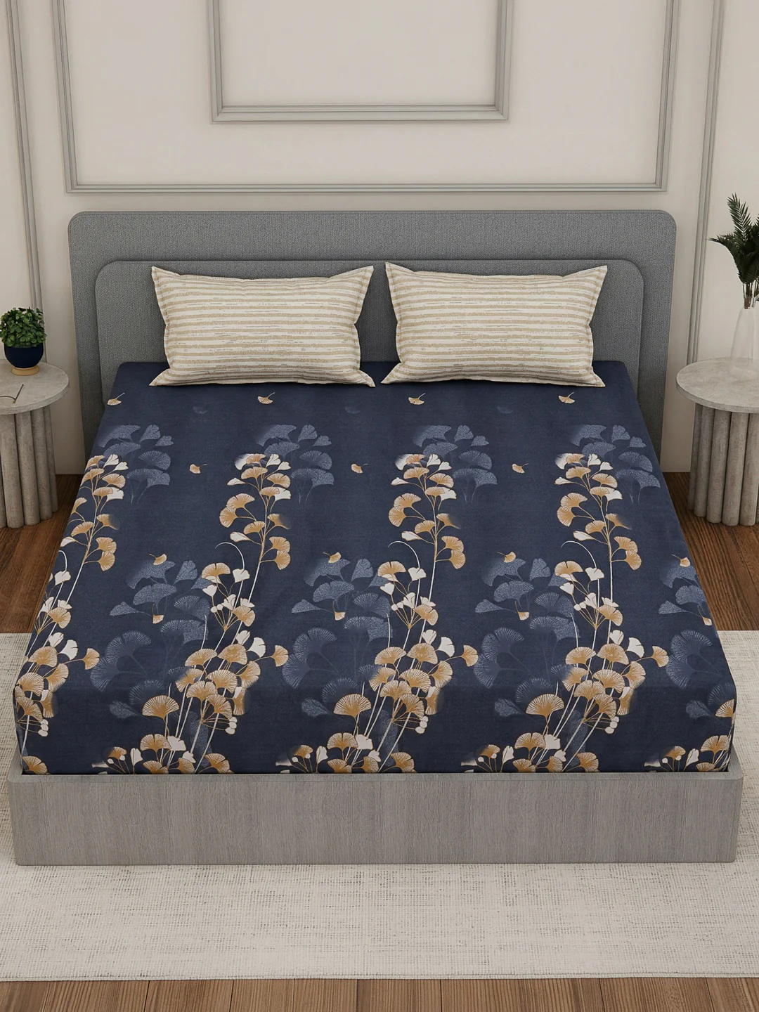 110 GSM Polyester Double Bed Bedsheet with 2 Pillow Covers Aromatica Collection - Image 4