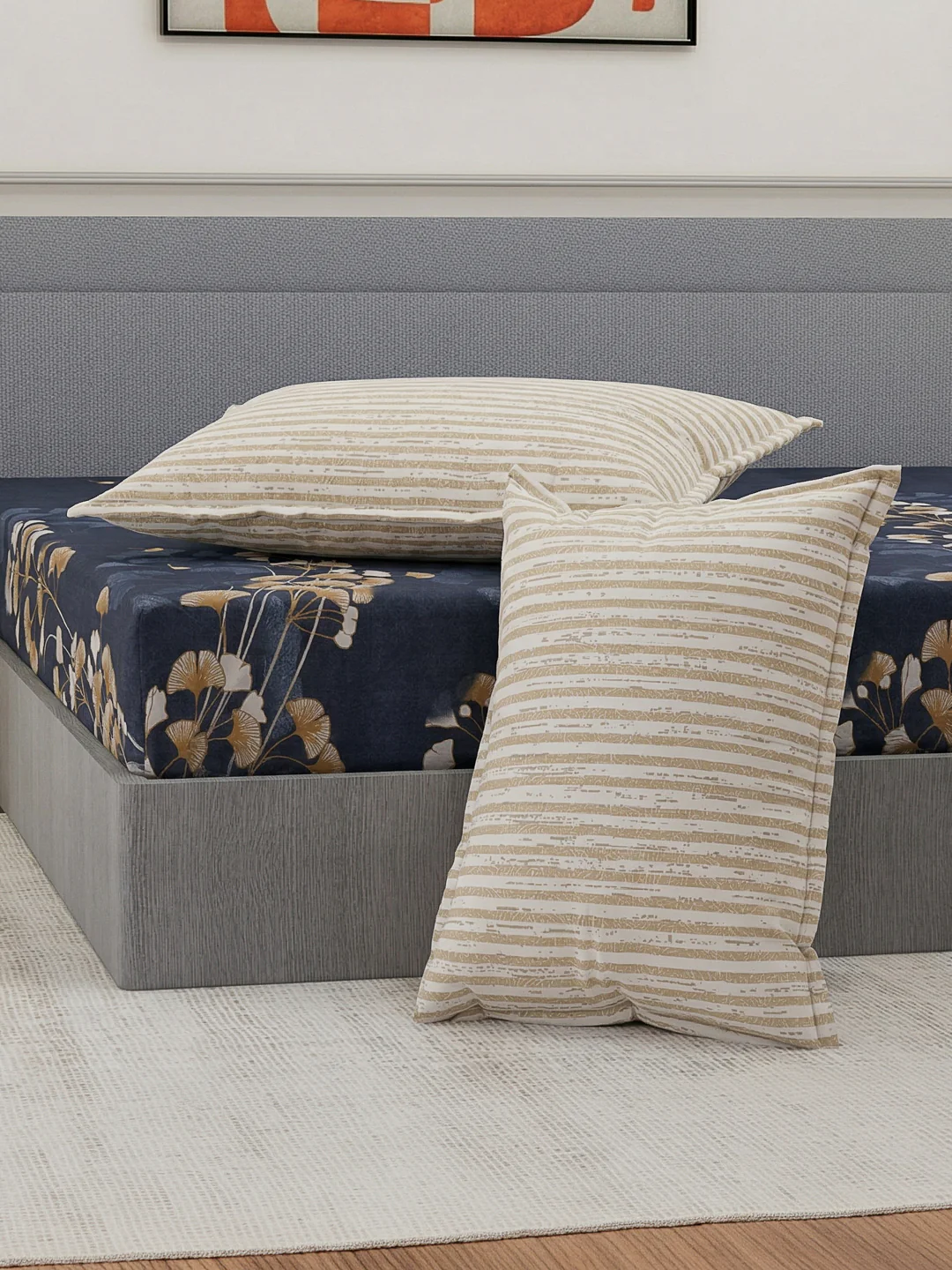 110 GSM Polyester Double Bed Bedsheet with 2 Pillow Covers Aromatica Collection - Image 5