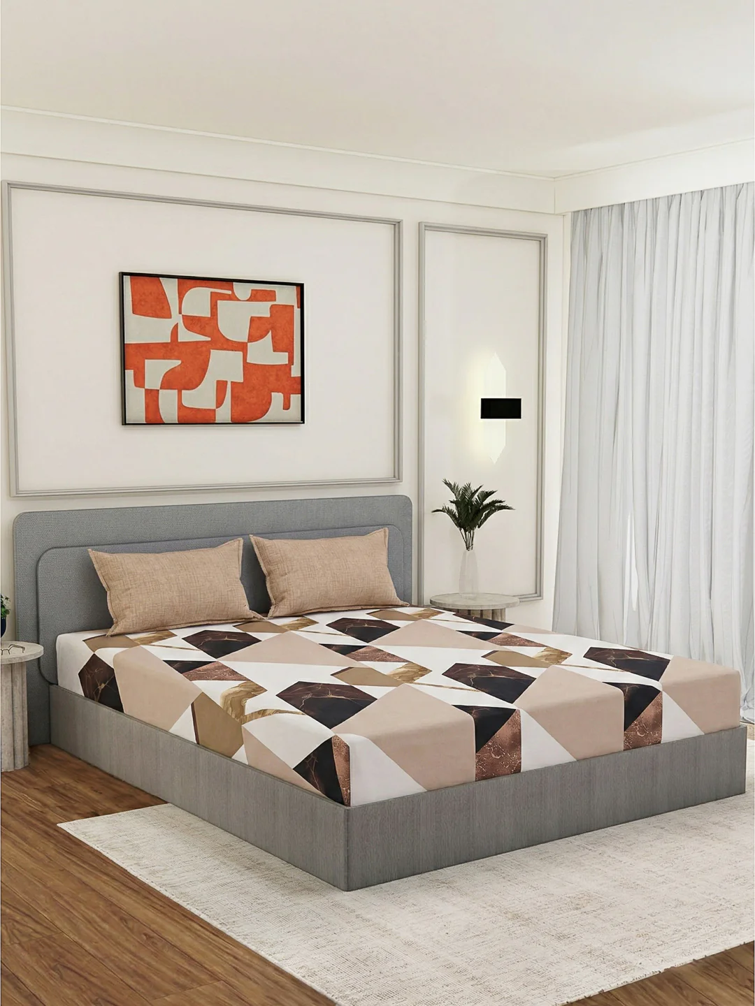 110 GSM Polyester Double Bed Bedsheet with 2 Pillow Covers Aromatica Collection - Image 2
