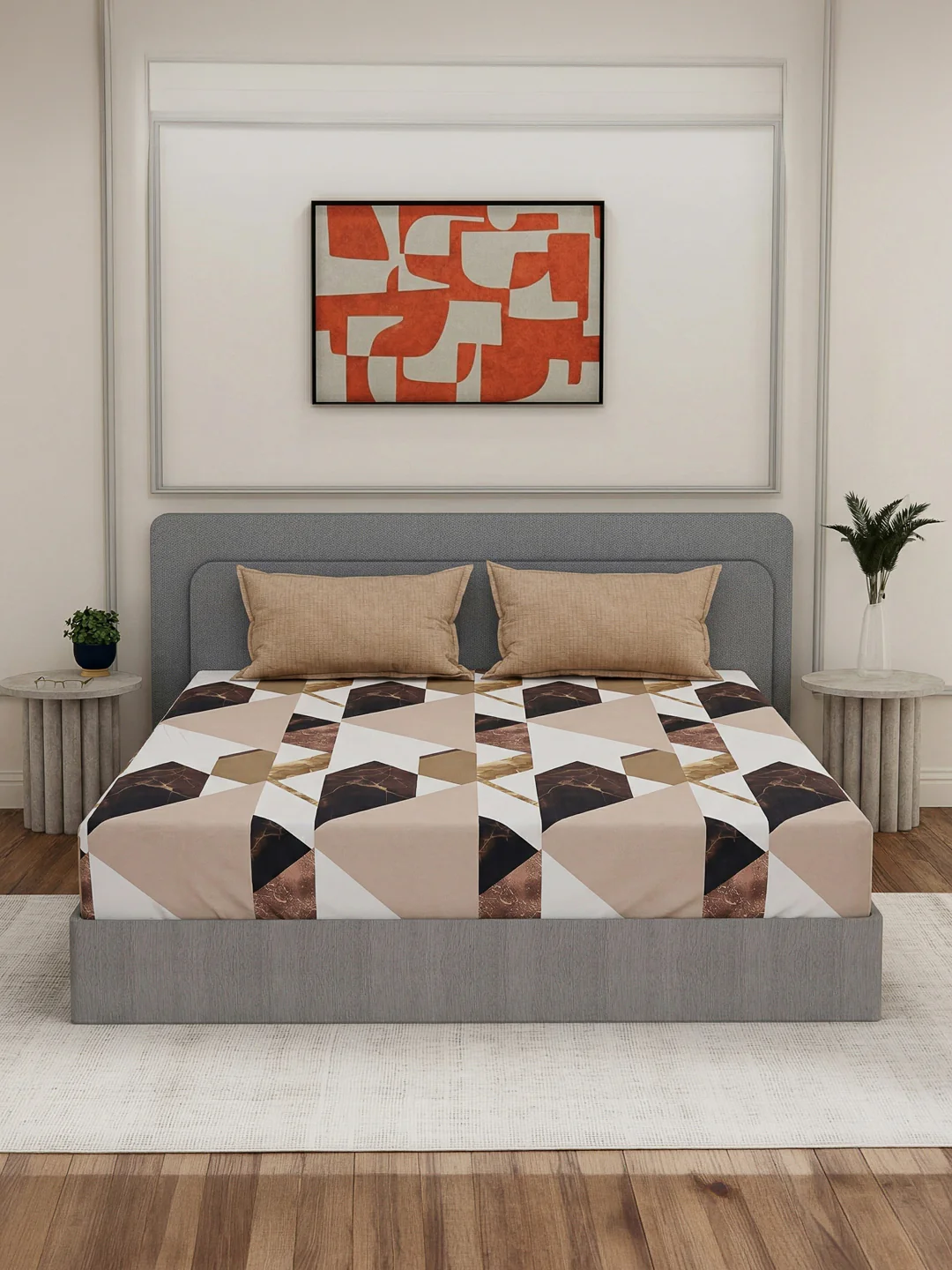 110 GSM Polyester Double Bed Bedsheet with 2 Pillow Covers Aromatica Collection - Image 3