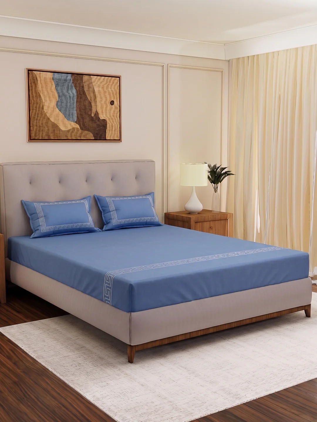 Premium 110 GSM Polyester King Size Bedsheet with 2 Pillow Covers Elite Embroidery Collection - Image 2
