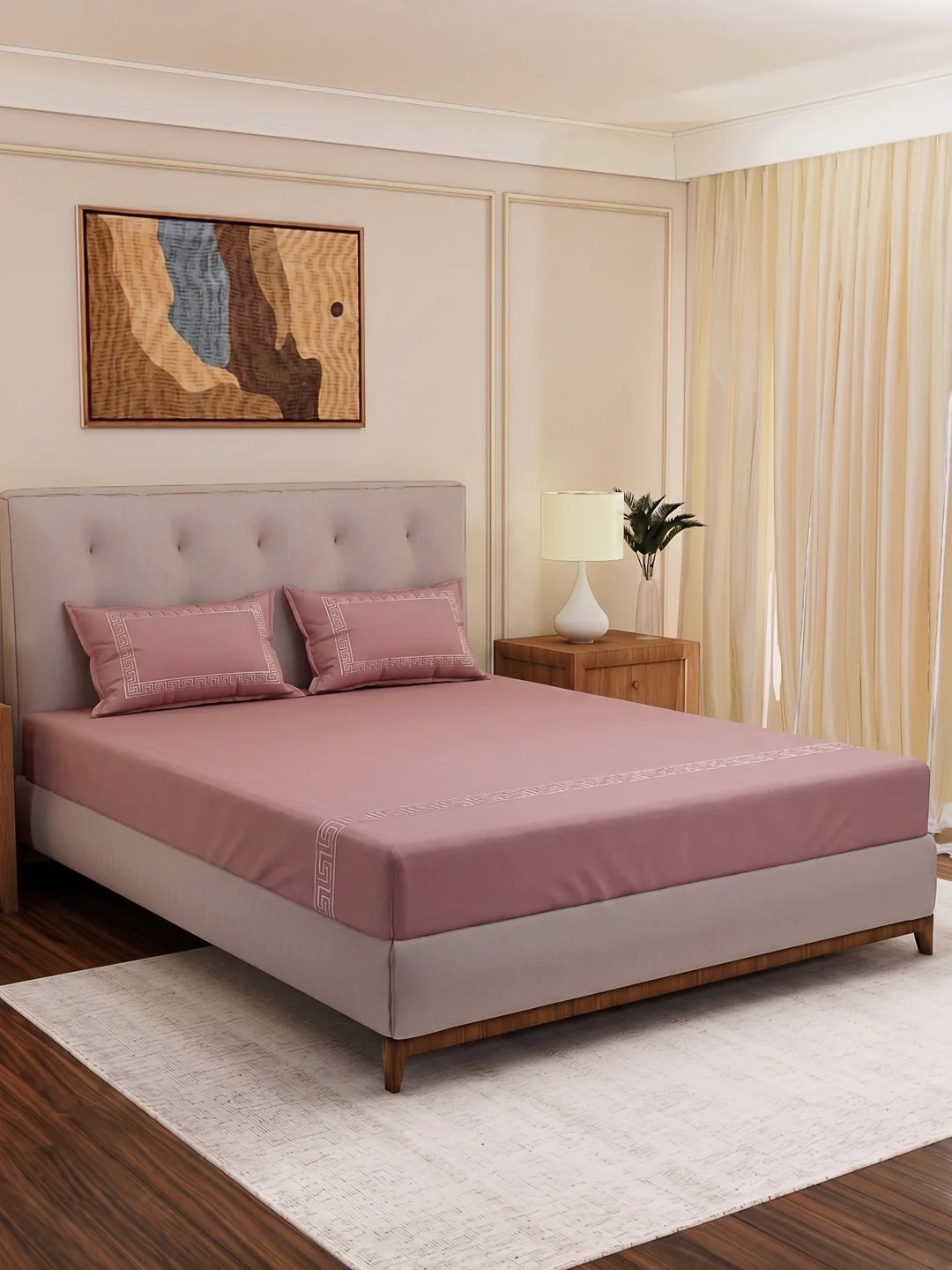 Premium 110 GSM Polyester King Size Bedsheet with 2 Pillow Covers Elite Embroidery Collection - Image 2