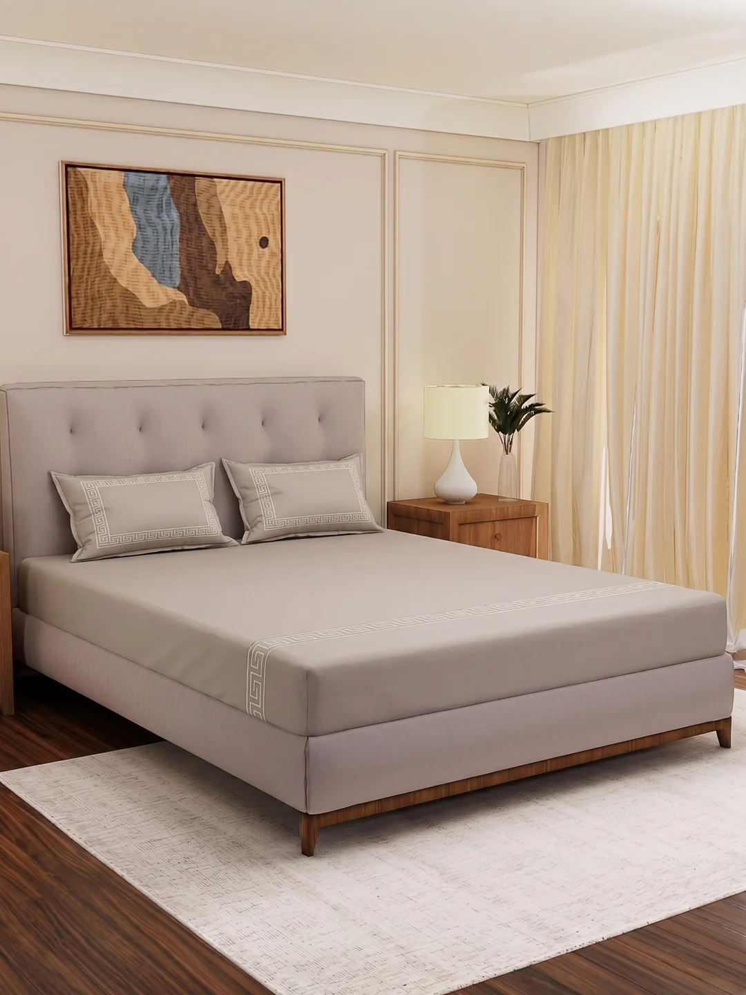 Premium 110 GSM Polyester King Size Bedsheet with 2 Pillow Covers Elite Embroidery Collection - Image 2