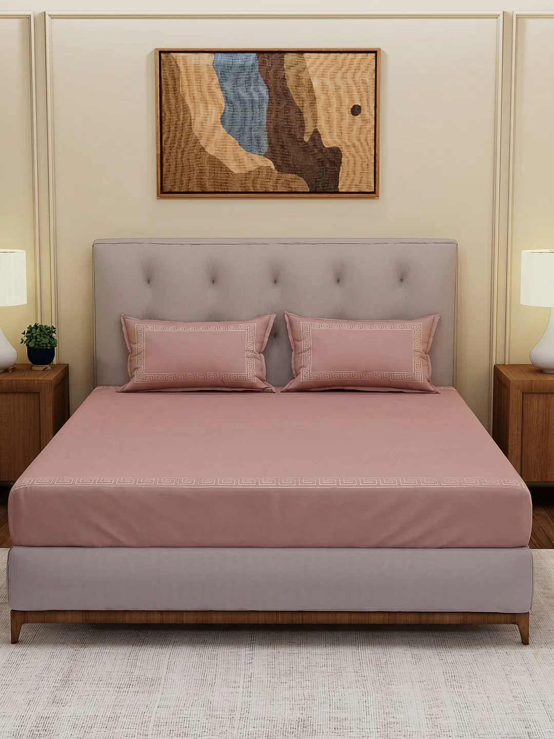 Premium 110 GSM Polyester King Size Bedsheet with 2 Pillow Covers Elite Embroidery Collection - Image 3