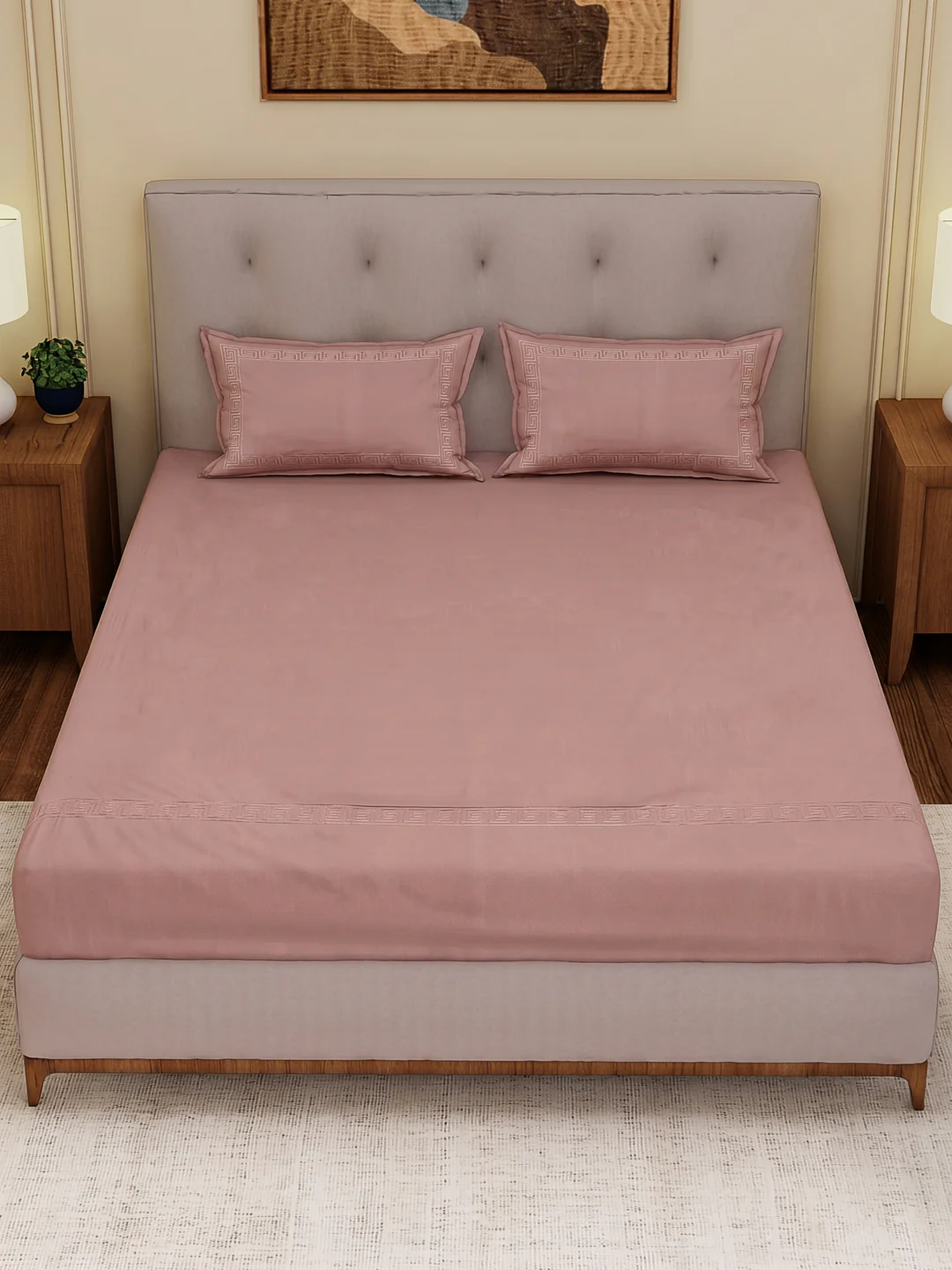 Premium 110 GSM Polyester King Size Bedsheet with 2 Pillow Covers Elite Embroidery Collection - Image 4