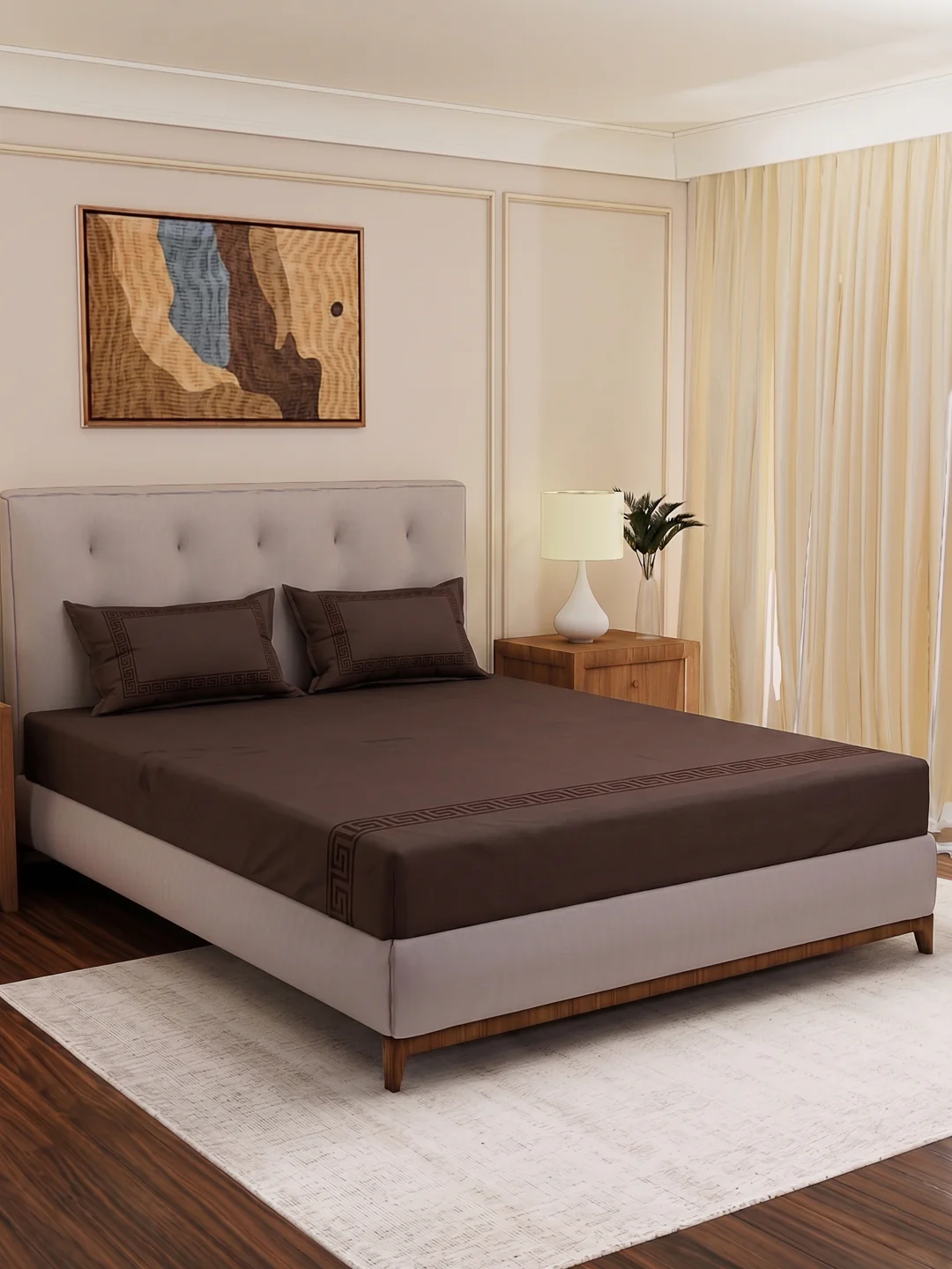 Premium 110 GSM Polyester King Size Bedsheet with 2 Pillow Covers Elite Embroidery Collection - Image 2