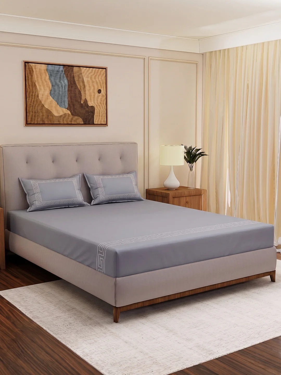Premium 110 GSM Polyester King Size Bedsheet with 2 Pillow Covers Elite Embroidery Collection - Image 2