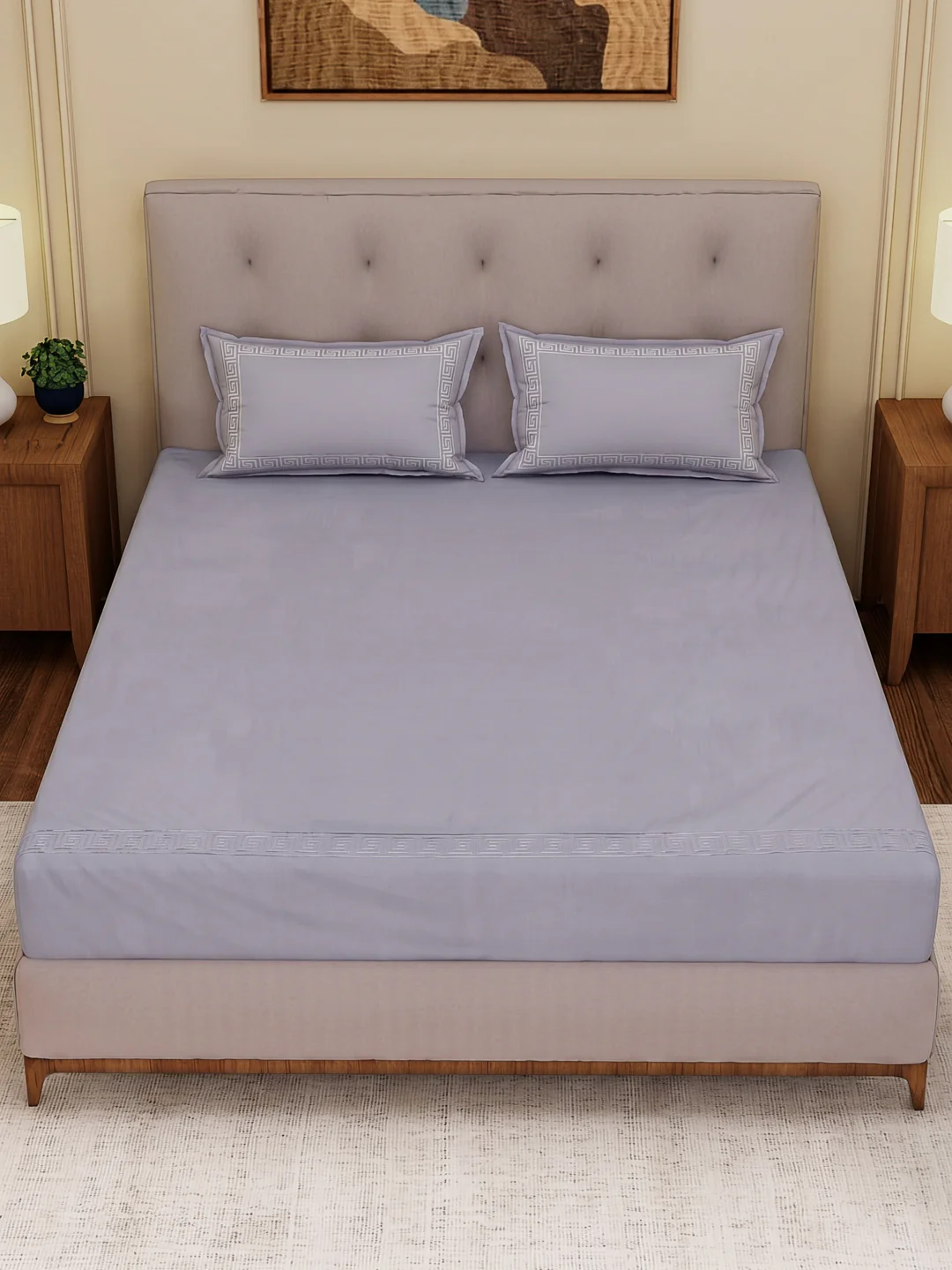 Premium 110 GSM Polyester King Size Bedsheet with 2 Pillow Covers Elite Embroidery Collection - Image 4