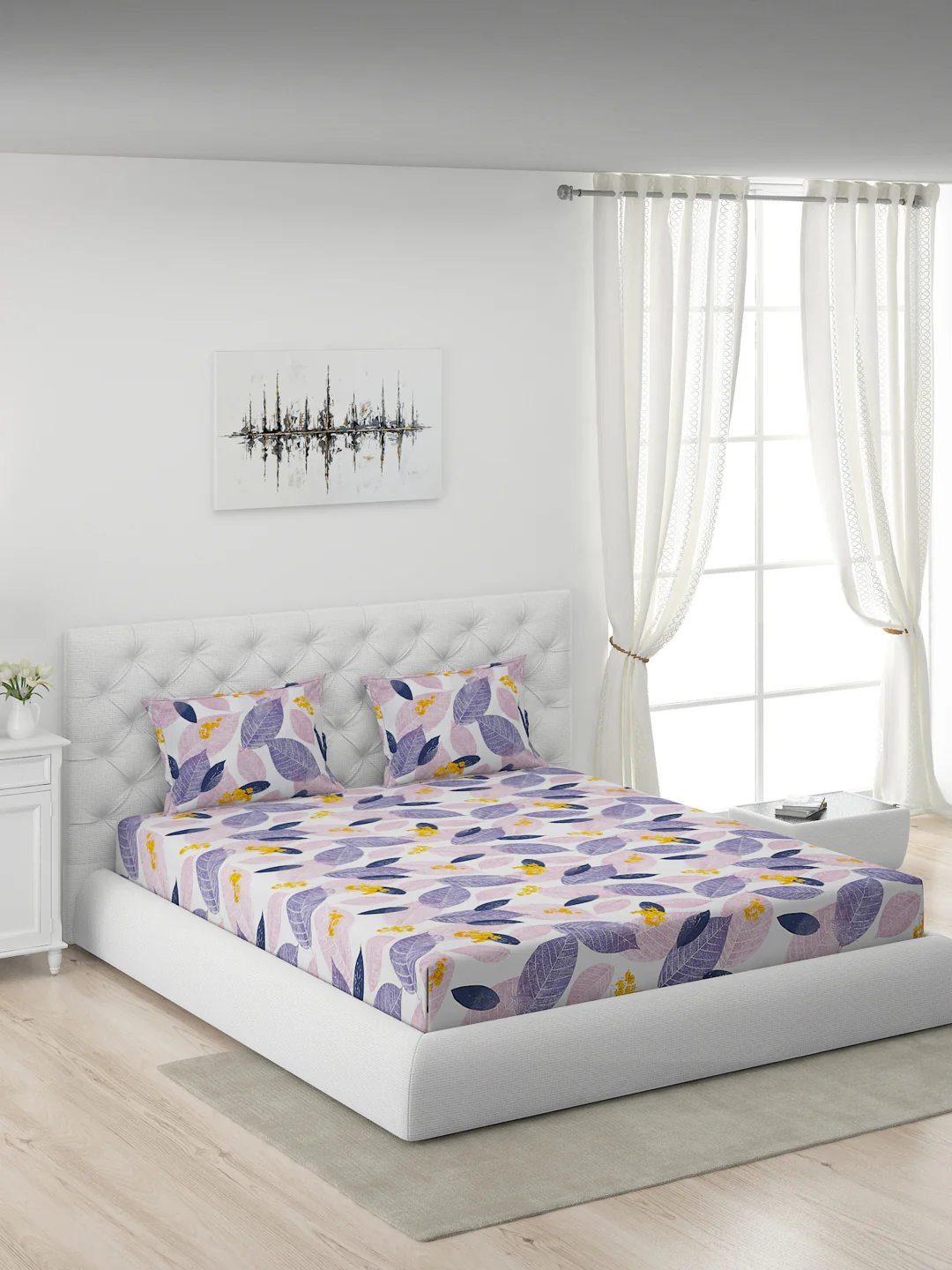 120 GSM Polyester Double Bed 1 Bedsheet with 2 Pillow Covers (Dazzle) - Image 2