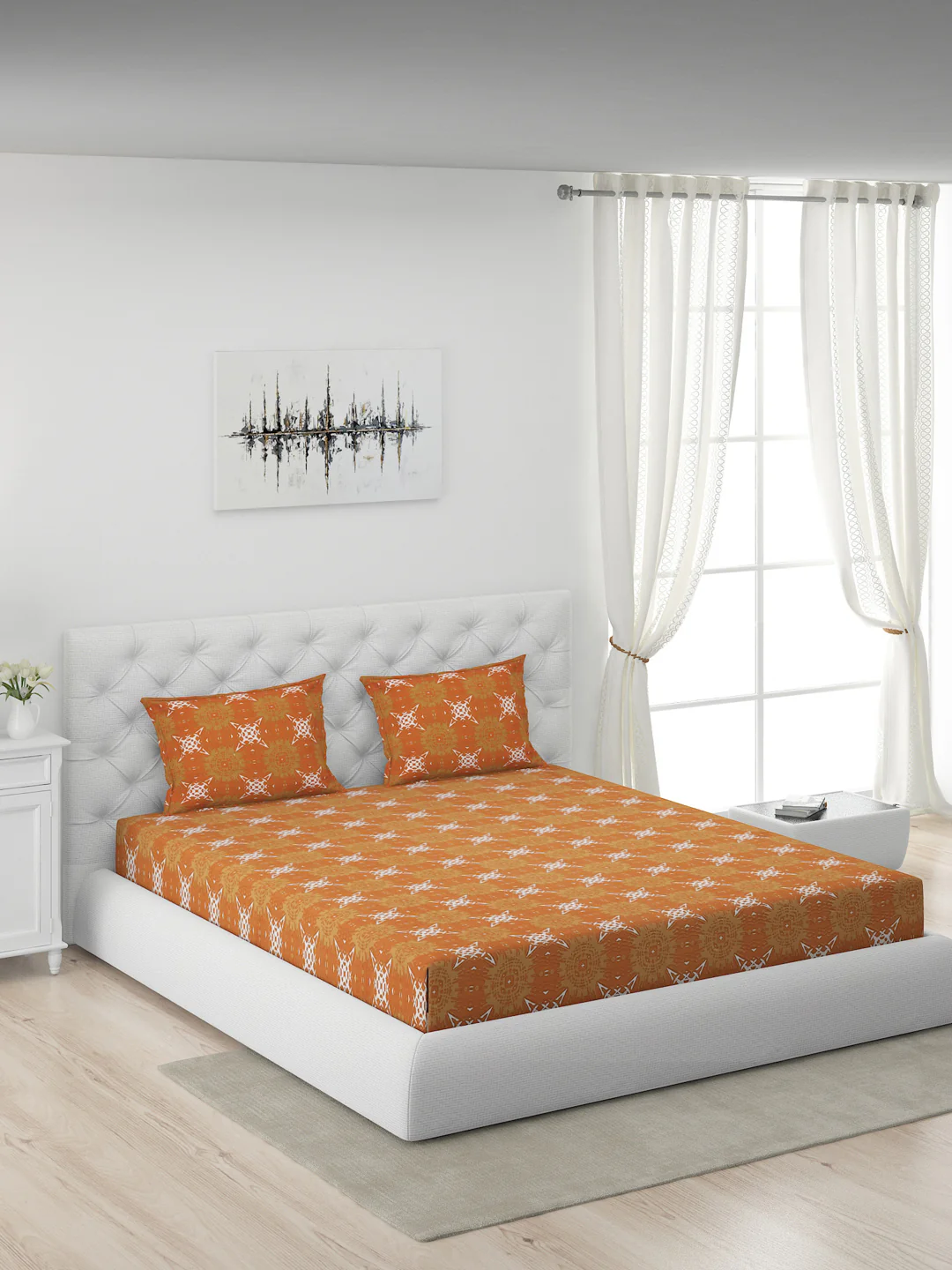 120 GSM Polyester Double Bed 1 Bedsheet with 2 Pillow Covers (Dazzle) - Image 2