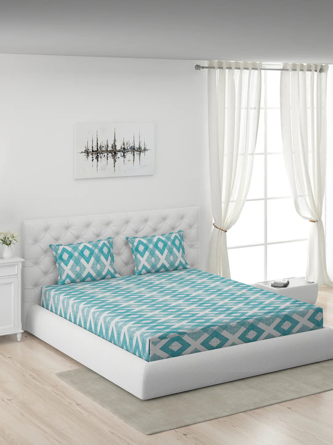 120 GSM Polyester Double Bed 1 Bedsheet with 2 Pillow Covers (Dazzle) - Image 2