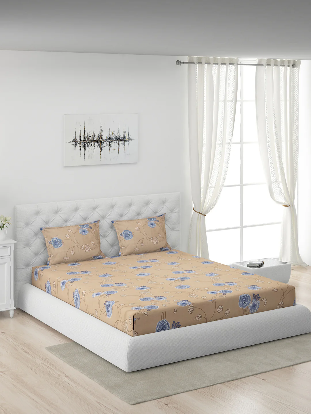 120 GSM Polyester Double Bed 1 Bedsheet with 2 Pillow Covers (Dazzle) - Image 2