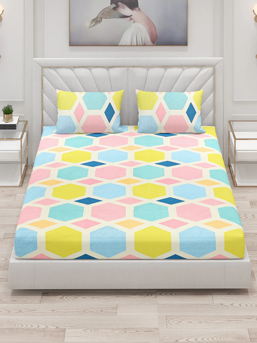 120 GSM  Polyester Double Bed Bedsheet with 2 Pillow Covers - Updated - Updated - Image 2