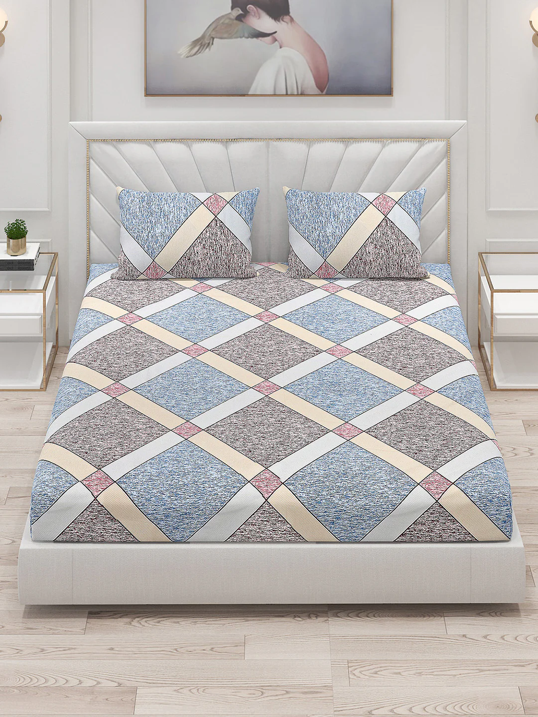 120 GSM Polyester Double Bed Bedsheet with 2 Pillow Covers - Updated - Image 2
