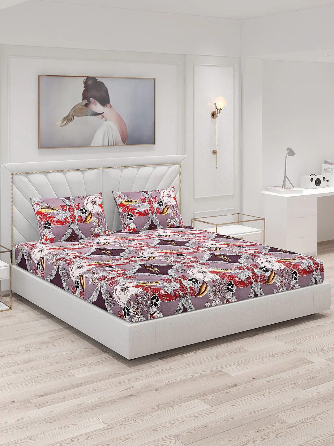 120 GSM Polyester Double Bed Bedsheet with 2 Pillow Covers - Updated