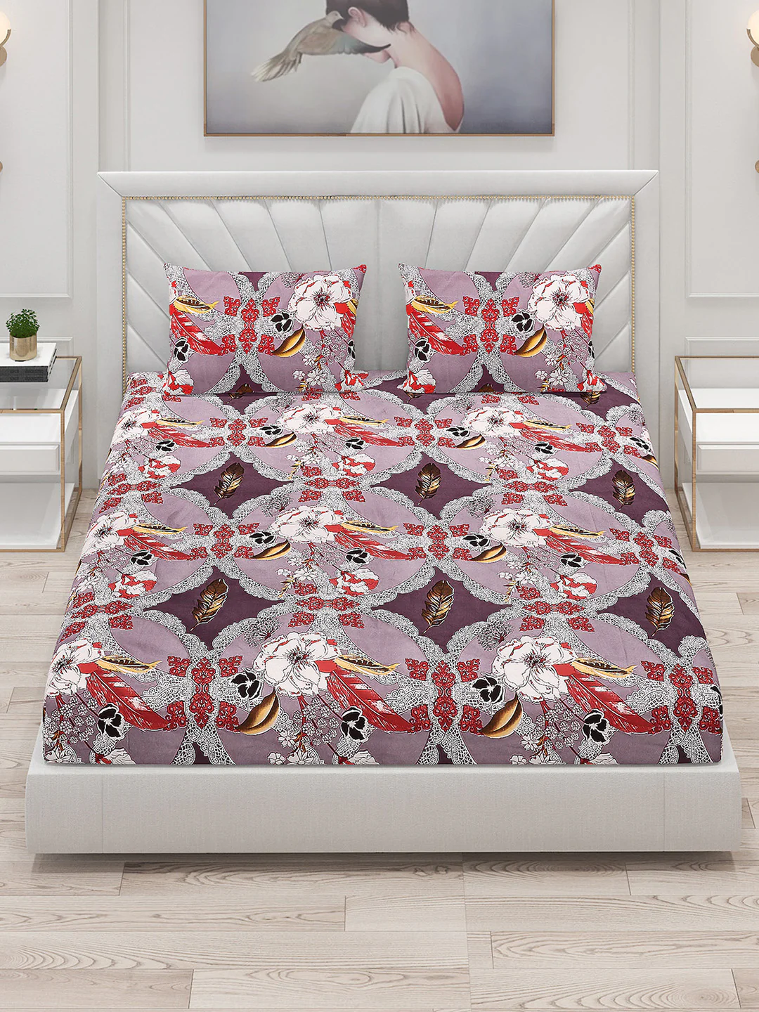 120 GSM Polyester Double Bed Bedsheet with 2 Pillow Covers - Updated - Image 2
