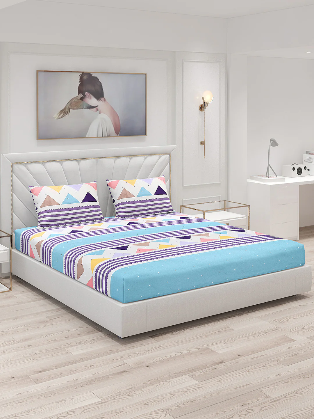 120 GSM Polyester Double Bed Bedsheet with 2 Pillow Covers - Updated - Updated