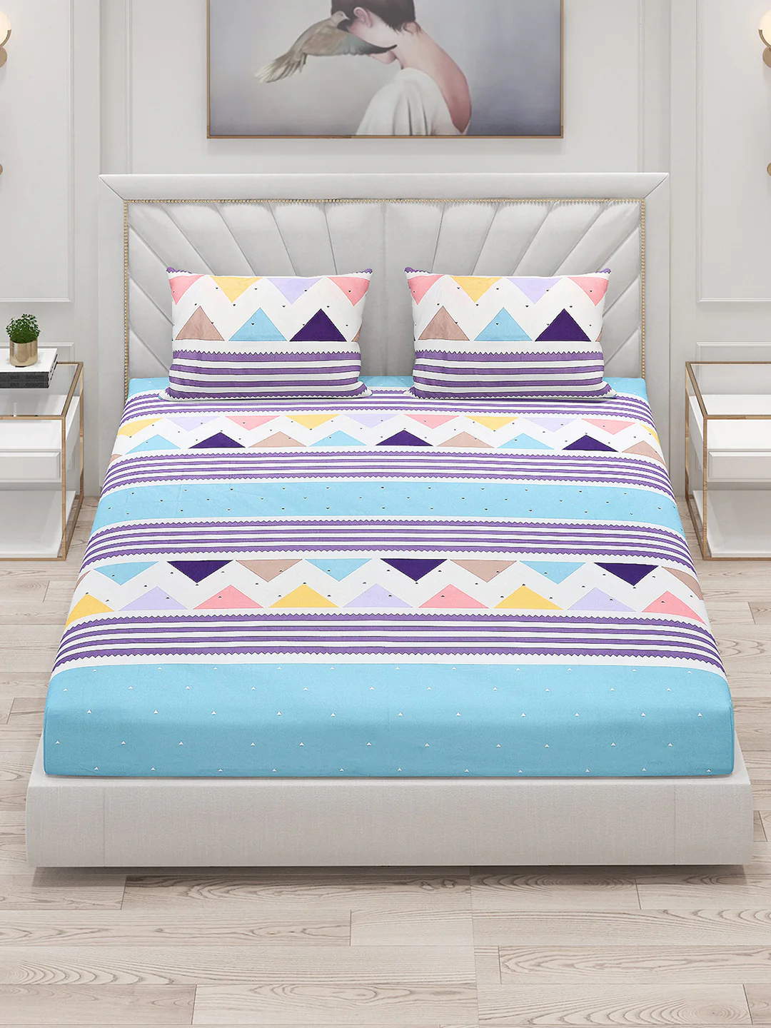 120 GSM Polyester Double Bed Bedsheet with 2 Pillow Covers - Updated - Updated - Image 2