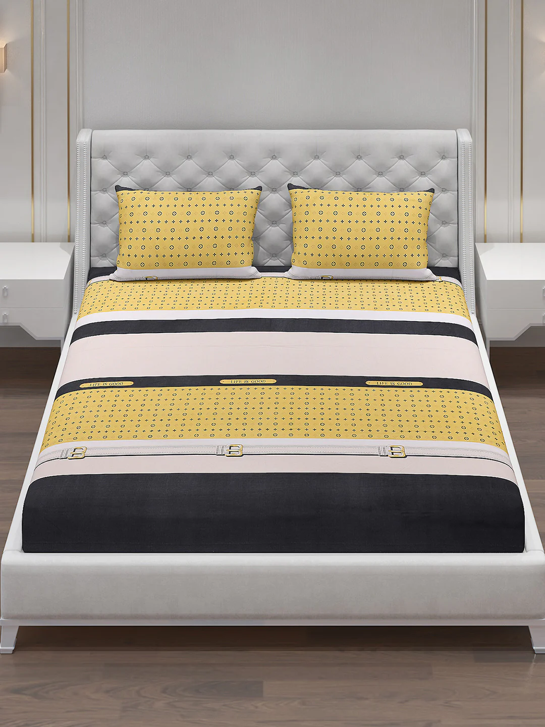 120 GSM  Polyester Double Bed Bedsheet with 2 Pillow Covers - Updated - Updated - Image 2