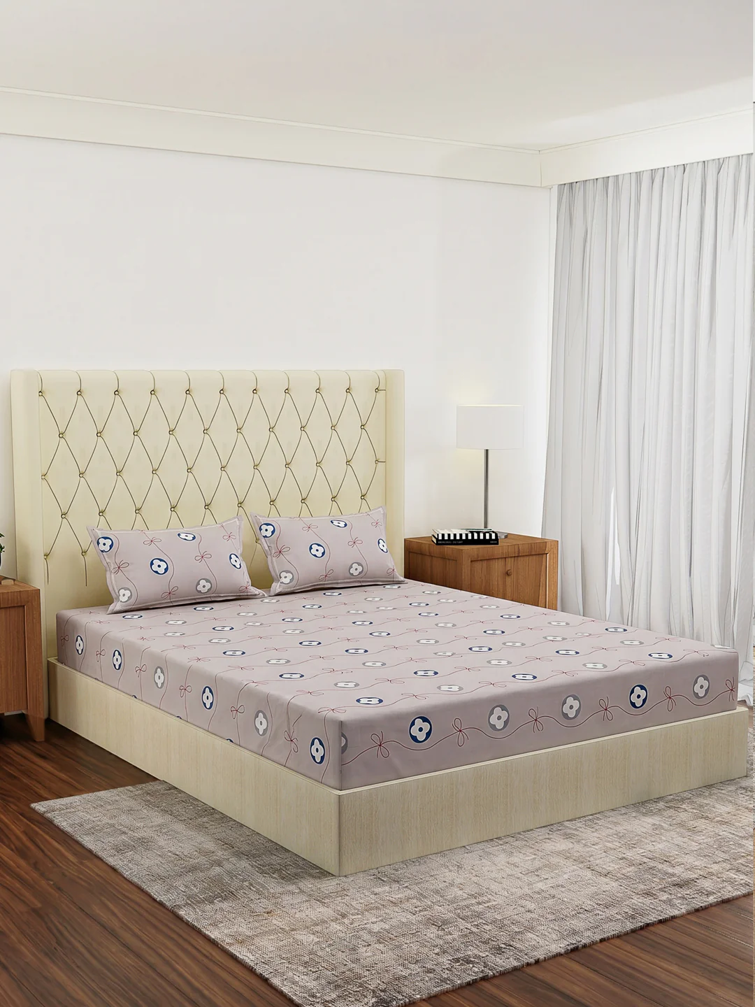 120 GSM Polyester Double Bed Bedsheet with 2 Pillow Covers Clara Collection - Image 2