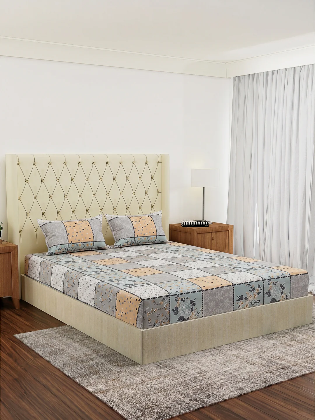 120 GSM Polyester Double Bed Bedsheet with 2 Pillow Covers Clara Collection - Image 2