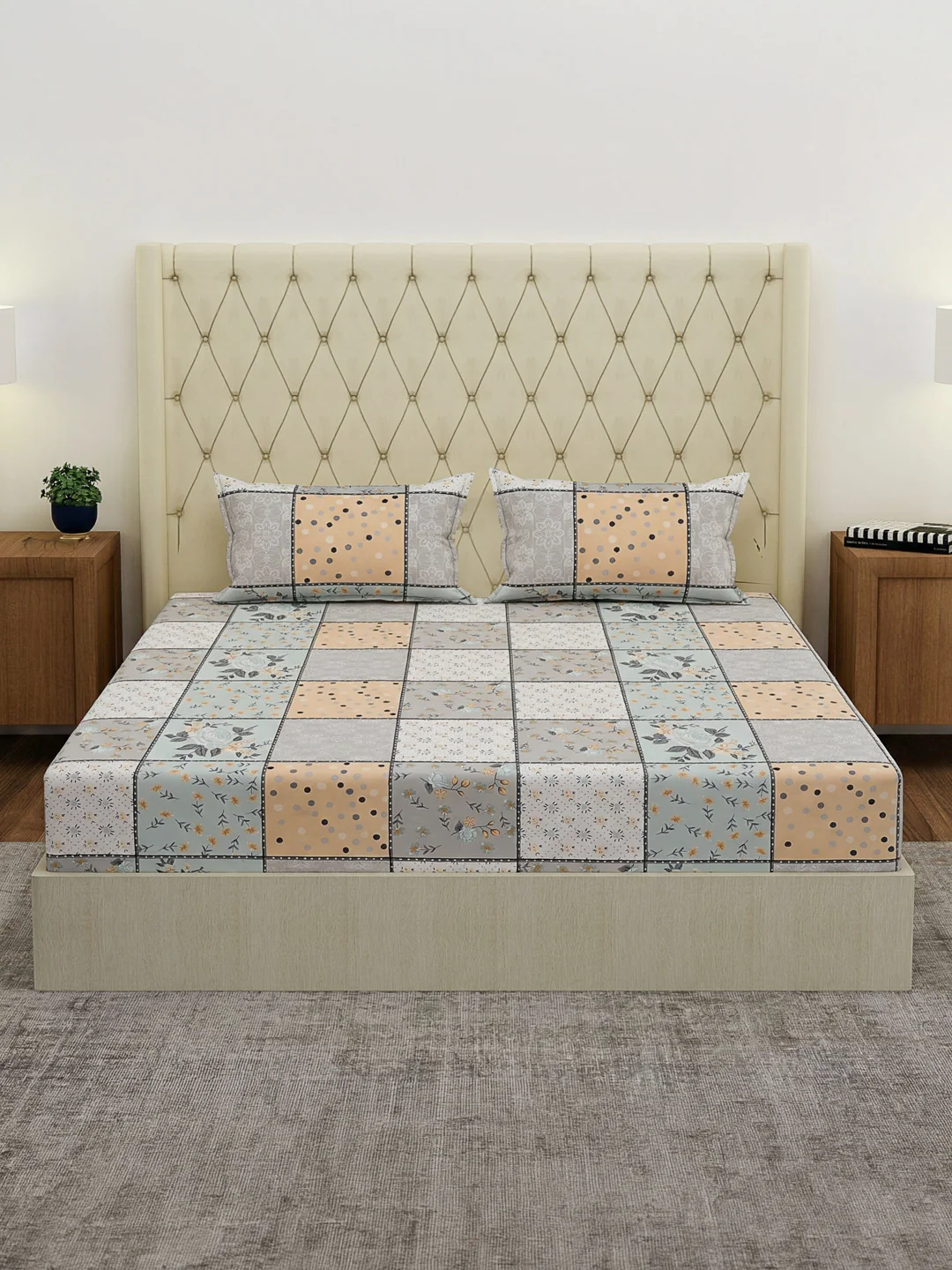 120 GSM Polyester Double Bed Bedsheet with 2 Pillow Covers Clara Collection - Image 3