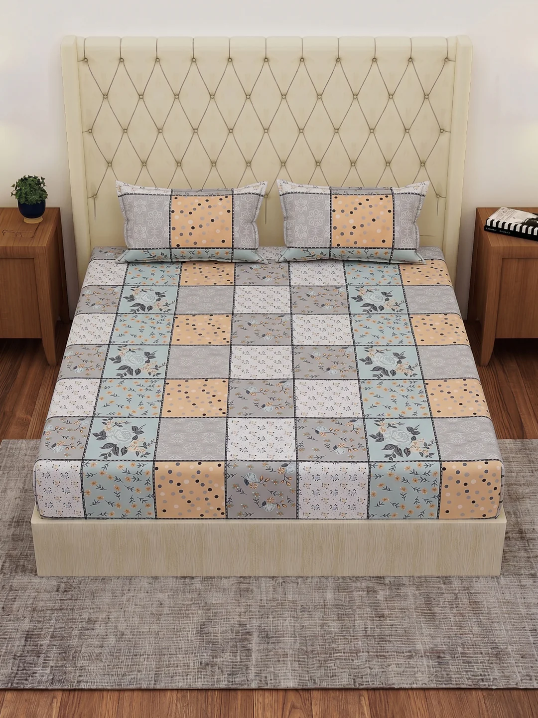 120 GSM Polyester Double Bed Bedsheet with 2 Pillow Covers Clara Collection - Image 4