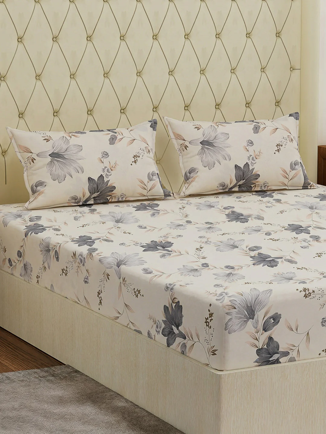 120 GSM Polyester Double Bed Bedsheet with 2 Pillow Covers Clara Collection