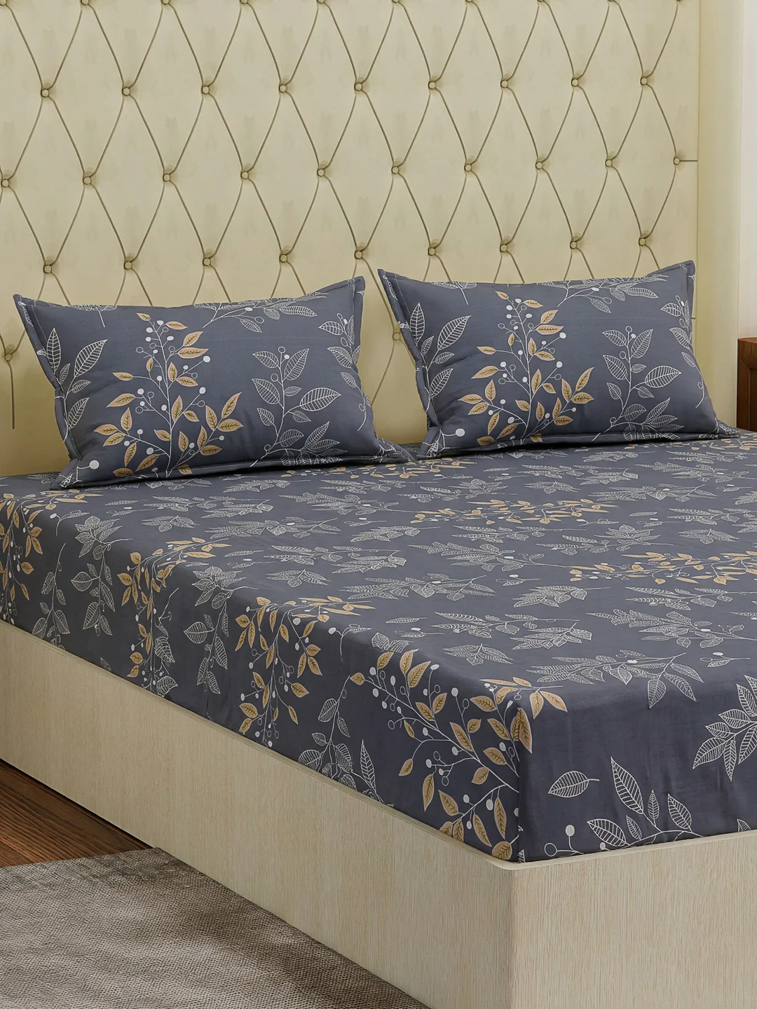 120 GSM Polyester Double Bed Bedsheet with 2 Pillow Covers Clara Collection