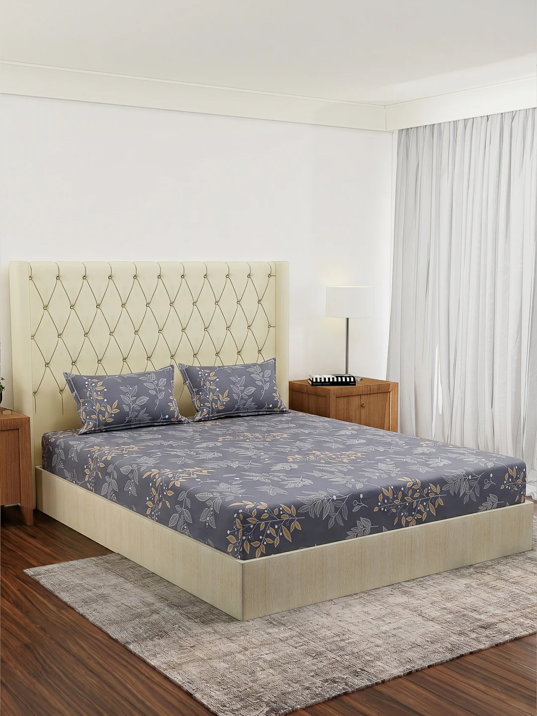 120 GSM Polyester Double Bed Bedsheet with 2 Pillow Covers Clara Collection - Image 2