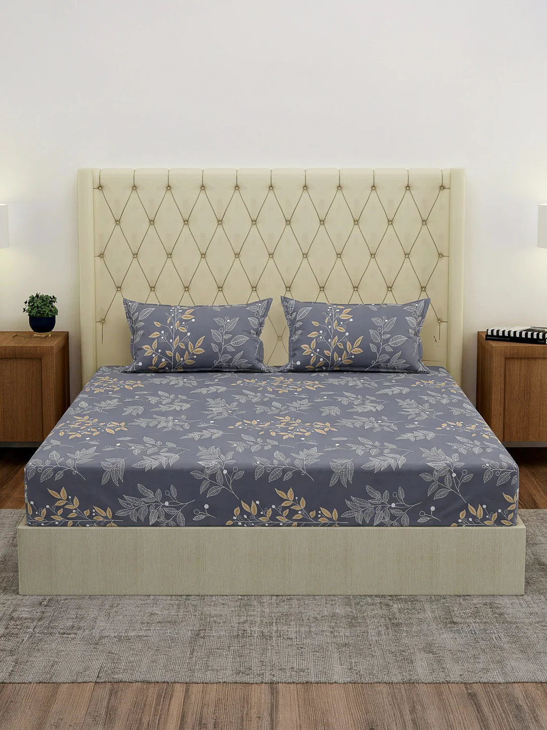 120 GSM Polyester Double Bed Bedsheet with 2 Pillow Covers Clara Collection - Image 3