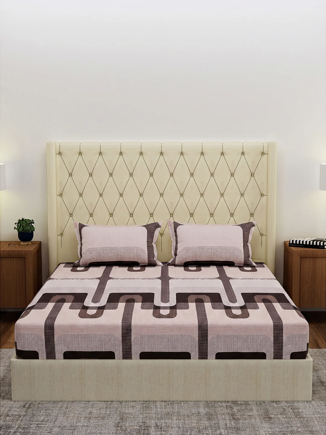 120 GSM Polyester Double Bed Bedsheet with 2 Pillow Covers Clara Collection - Image 3