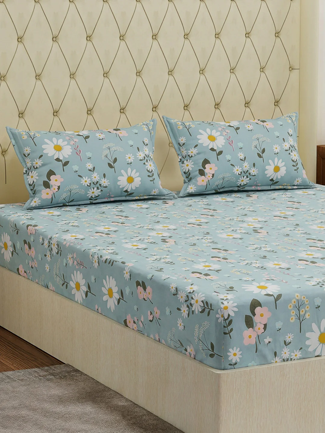120 GSM Polyester Double Bed Bedsheet with 2 Pillow Covers Clara Collection