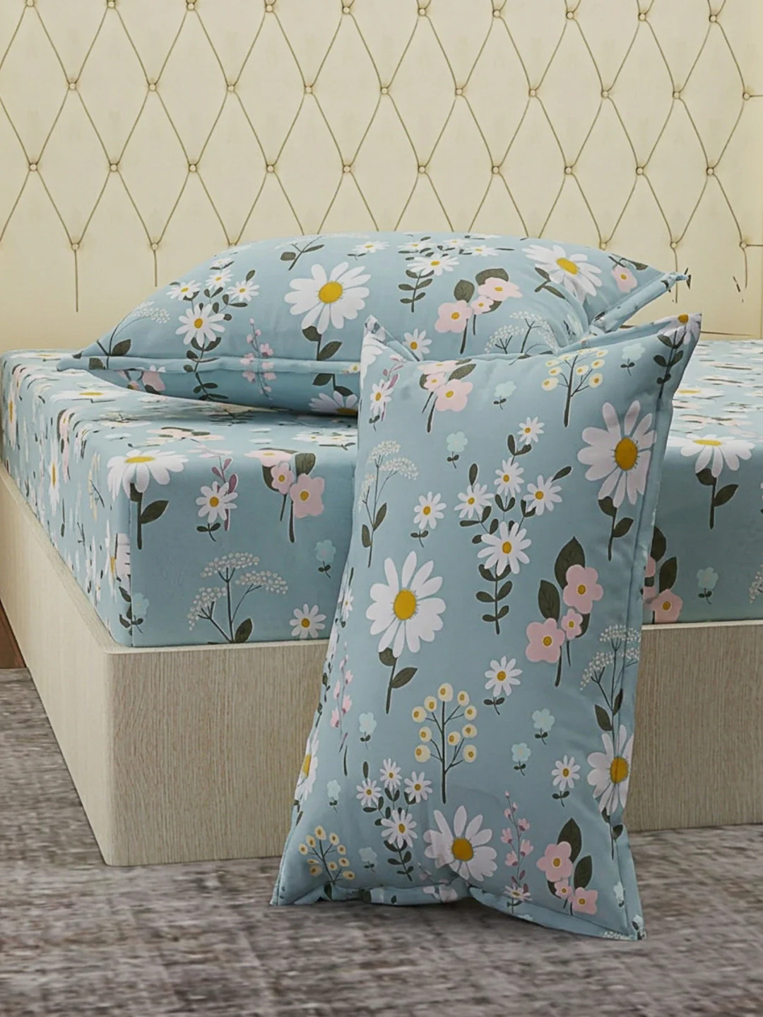 120 GSM Polyester Double Bed Bedsheet with 2 Pillow Covers Clara Collection - Image 5